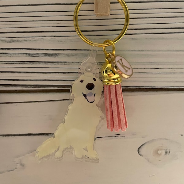 English Cream Golden Retriever Dog Keychain with Tassel ***Customizable***