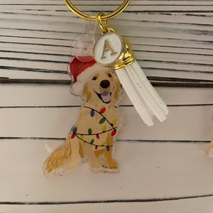 Christmas Holiday Golden Retriever Dog Keychain with Tassel ***Customizable***