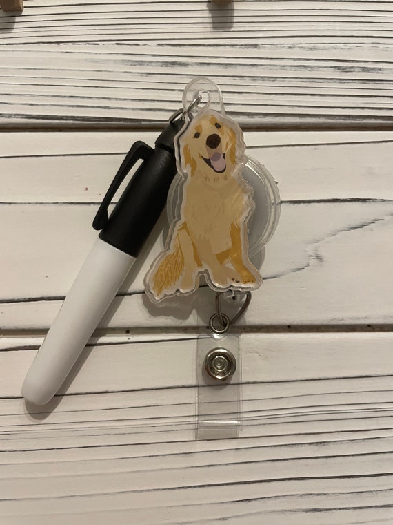 Dog Badge Reel With Pen-golden Retriever, Golden Doodle, Great