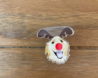 Christmas Golden Retriever Reindeer Dog Pin- Badge Pin