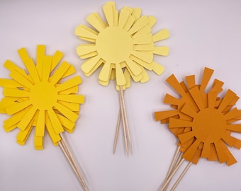 12pc Sun Cupcake Toppers, Sunny Cupcake Toppers, Sunshine Cupcake Toppers, Little Sunshine Cupcake Toppers, Sunny Toppers, Set Of 12 Toppers