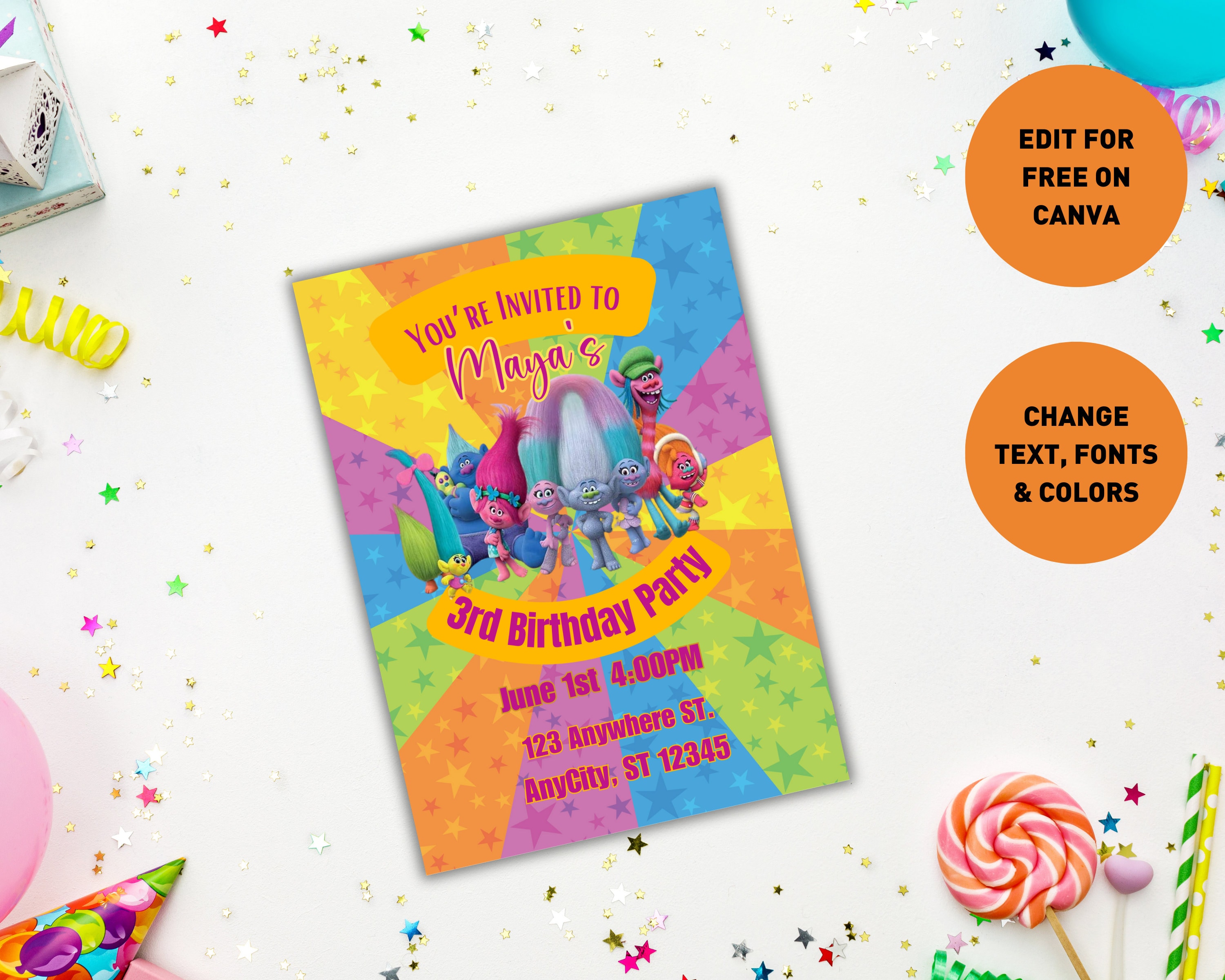Printable Trolls Invitation, Trolls Birthday Invite Editable, Trolls ...