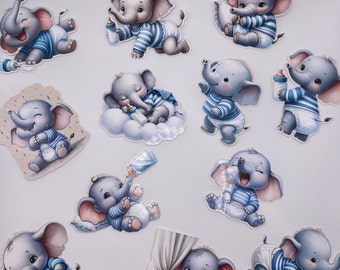 Boy Baby Elephant Cupcake Toppers, Baby Elephant Theme Cupcake Toppers, Boy Baby Shower Celebration, It's A Boy Baby Shower, Cupcake Toppers