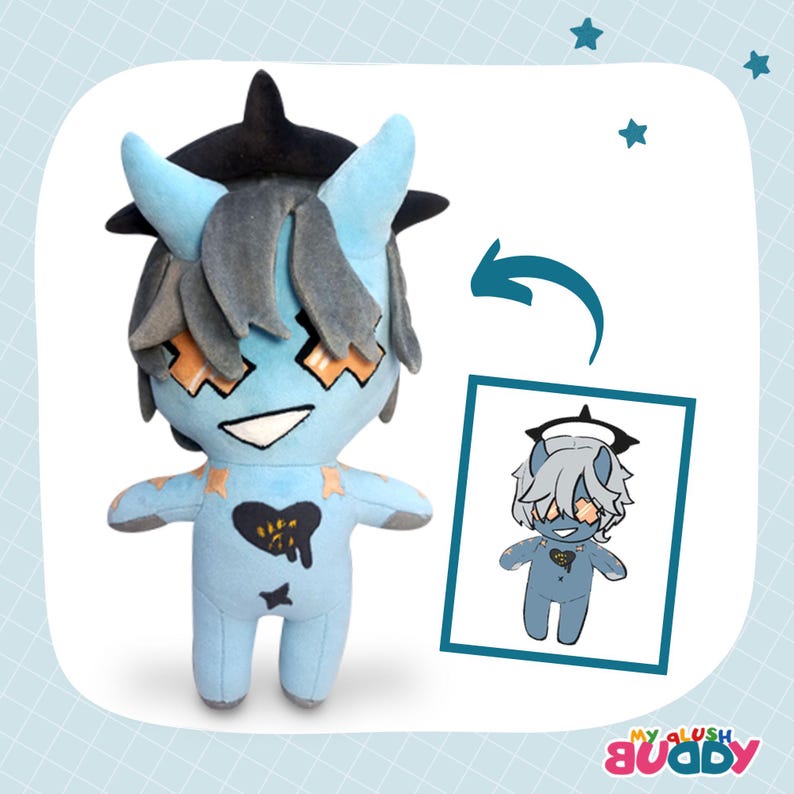 Blue demon-style anime plush – custom anime plush or gift for him.