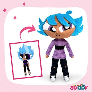 Bright blue hair anime plush doll – great plush commission or anime gift.