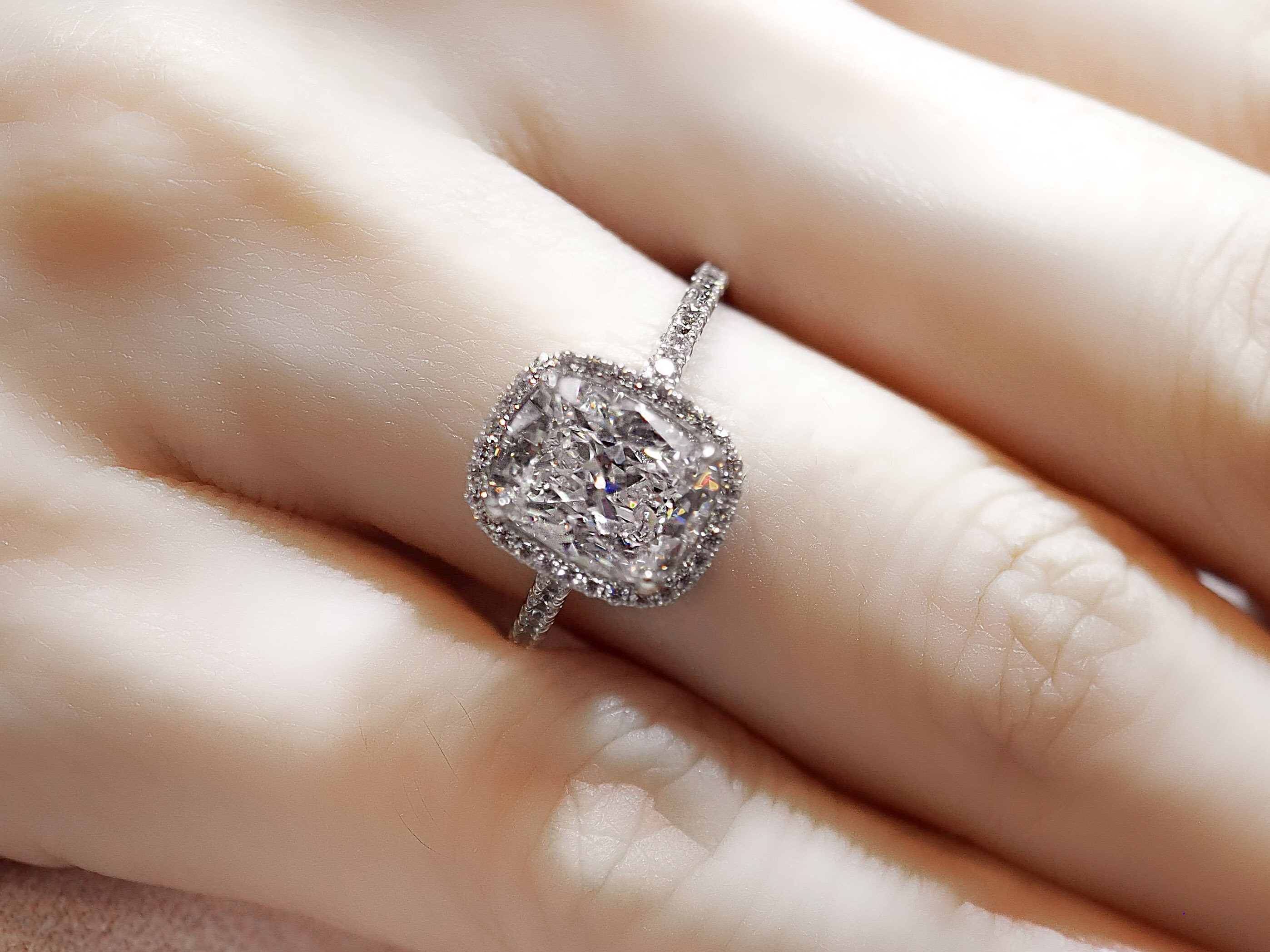 2 Ct Halo Elongate cushion cut Engagement ring Wedding Ring Etsy