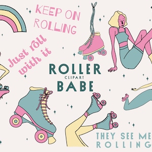 Roller babe clipart, roller skating, girl skater, clip art, logo elements, roller skating illustrations, just roll with it, quad skates