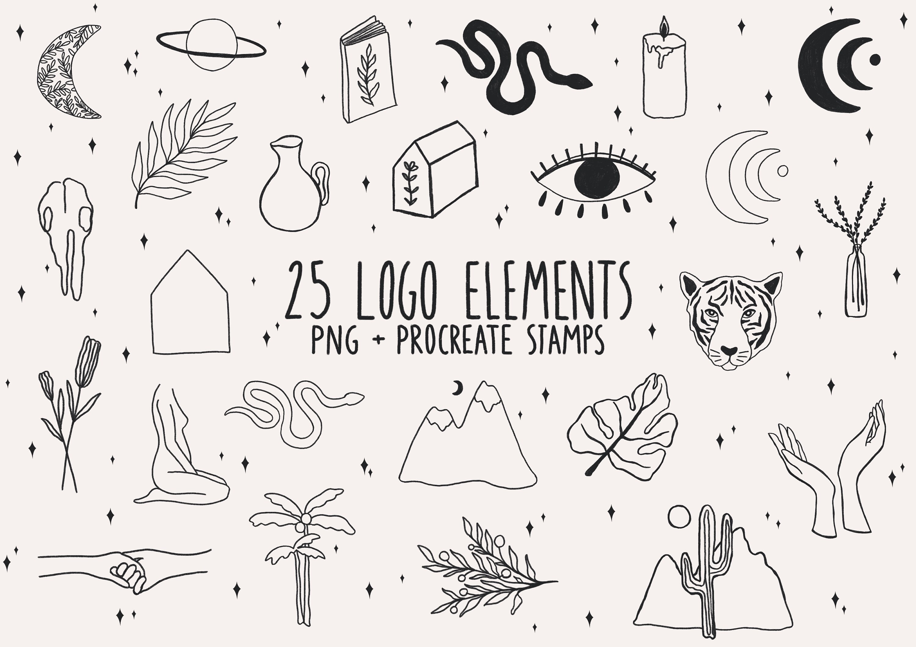 Line Art Logo Elements Illustrated Clipart Mystic Procreate - Etsy