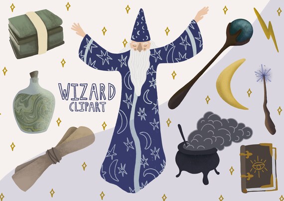 Wizard Clipart Halloween Clip Art Digital Journaling - Etsy
