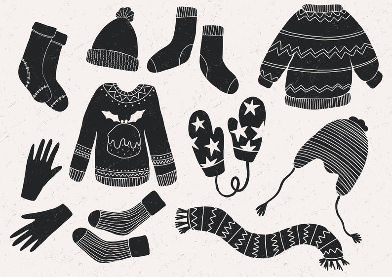 fussy cut collage sheet Winter clothes clipart Christmas jumper procreate stamps winter procreate stamp