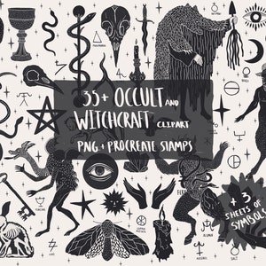 Occult clipart, witchcraft procreate stamps, mystic png, witch , magic , demons , skull , snakes , procreate brushes , symbols