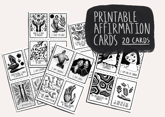 Printable affirmation cards, practice self love and spirituality by willing positivity into your life, mediation and self care, collage kit