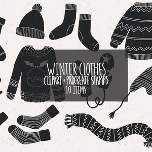 fussy cut collage sheet Winter clothes clipart Christmas jumper procreate stamps winter procreate stamp