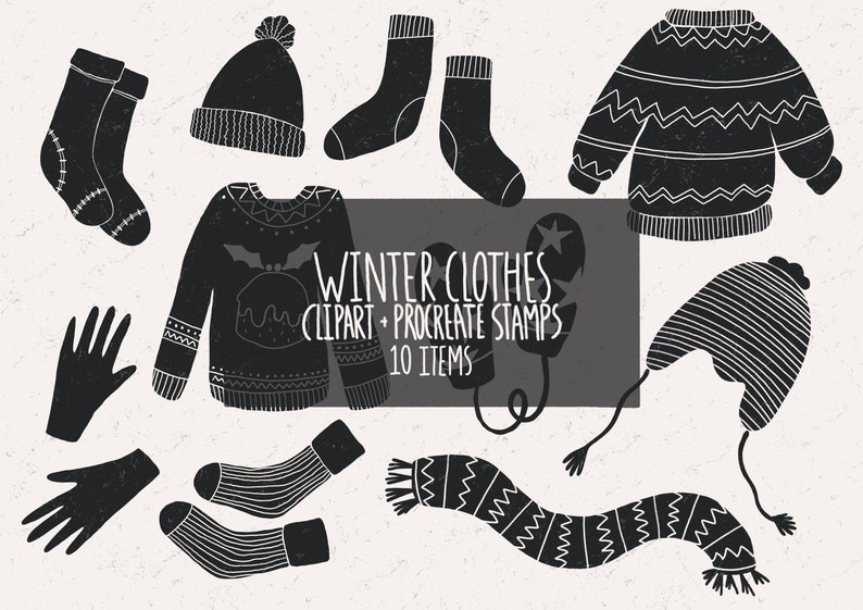 fussy cut collage sheet Winter clothes clipart Christmas jumper procreate stamps winter procreate stamp