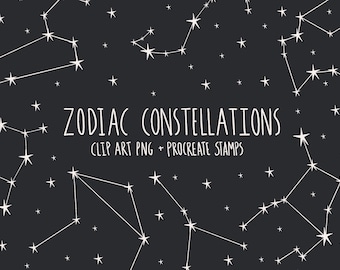 Zodiac constellations clipart, star signs procreate stamps, celestial procreate stamp, astrology clipart, witch clipart, stars