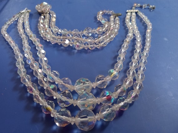 Beautiful vintage Aurora 3 strand necklace and br… - image 1