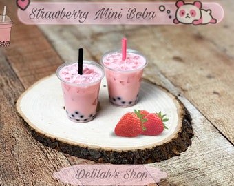 MINI Strawberry Boba bebida / Mini bebida / Bubble tea / Strawberry milk tea / bebida falsa / mini bebida falsa