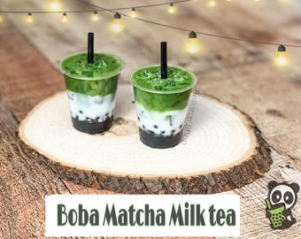 MINI Boba Matcha Milk Tea| Green Milk tea| Mini Faux drink| Bubble tea| photography fake drink