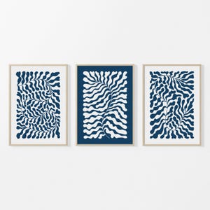 Floral Art Prints, Set of 3 Prints, Blue Wall Art Prints, Botanical Wall Prints, Modern Abstract Home Decor, Bedroom Prints, Unframed Prints