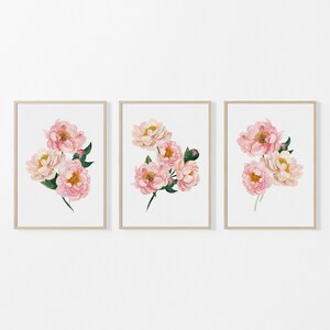 Botanical Art Prints, Set of 3 Prints, Peony Wall Art, Watercolour Floral Prints, Bedroom Prints, Living Room, Home Decor, Unframed Art