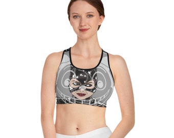 Black Cat Woman Artwork - Sports Bra (AOP)