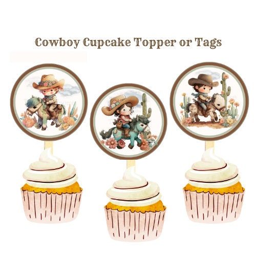 Cowboy Cupcake Toppers Birthday Party Party Decor Country Etsy