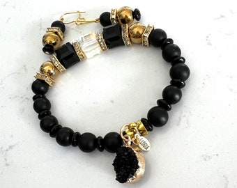 Bracelet & earrings, handmade, woman bracelet, crystal, hematite, onyx, glass, agate charm druzy with earrings