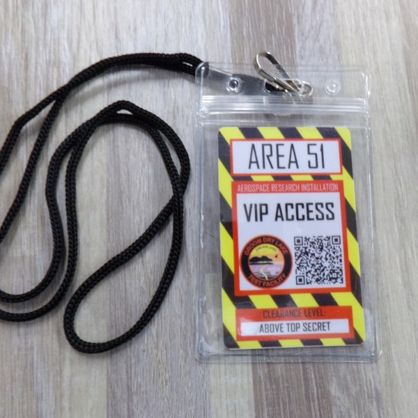 Area 51 VIP Pass,  Area 51 ID Card, Area 51 Access card with Lanyard, Humorous Area 51 ID Card, Area 51  Badge