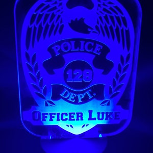 Custom Made Personalized laser etched night light/ accent light for Police Office, First Responder and, Law Enforcement Officer