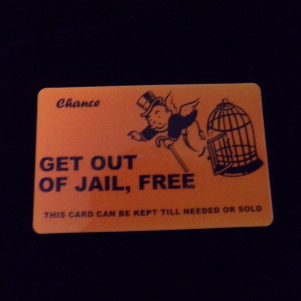 Get Out of Jail Free,  Wallet card-get out of jail free, Monopoly Get out of Jail