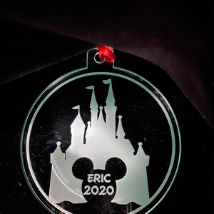 Personalized Laser Etched Disney Style Ornament, featuring The Magic Kingdom Castle, Cinderella Castle
