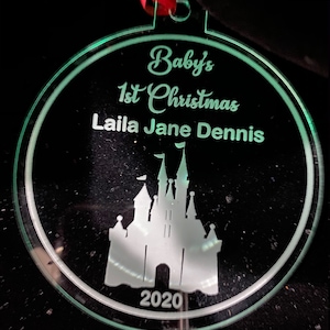 Personalized Laser Etched Disney Style Christmas Ornament Magic Kingdom Castle-Baby&#39;s 1str Christmas