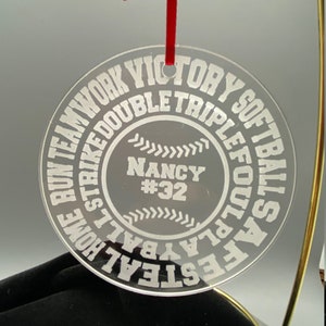 Laser Engraved Personalized Softball Christmas Ornament, Softball Ornament, Softball Player Ornament, Softball Team Ornament