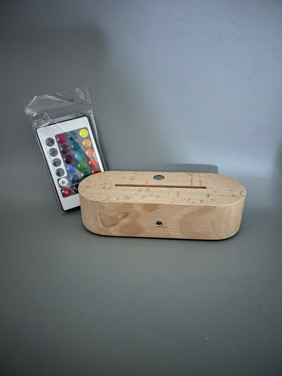 LED Acrylic Display Base with Remote – 16 Color USB Powered Wood Light