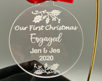 Custom Made Personalized First Christmas Engaged ornament, Engaged Couple Ornament, Engagement Ornament