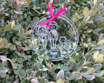 Laser Etched Personalized ornaments for 1, 2 or 3 children. Made to order, family ornament