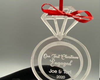 Personalized Christmas Ornament for Engaged Couple, Engagement ornament