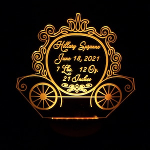 Engraved LED Personalized  Birth Nightlight, Birth Announcement Night Light, Baby Girls&#39; Nightlight, Cinderella Nightlight, LED nightlight
