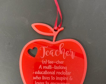 Laser Etched and cut Apple Ornament for Teacher