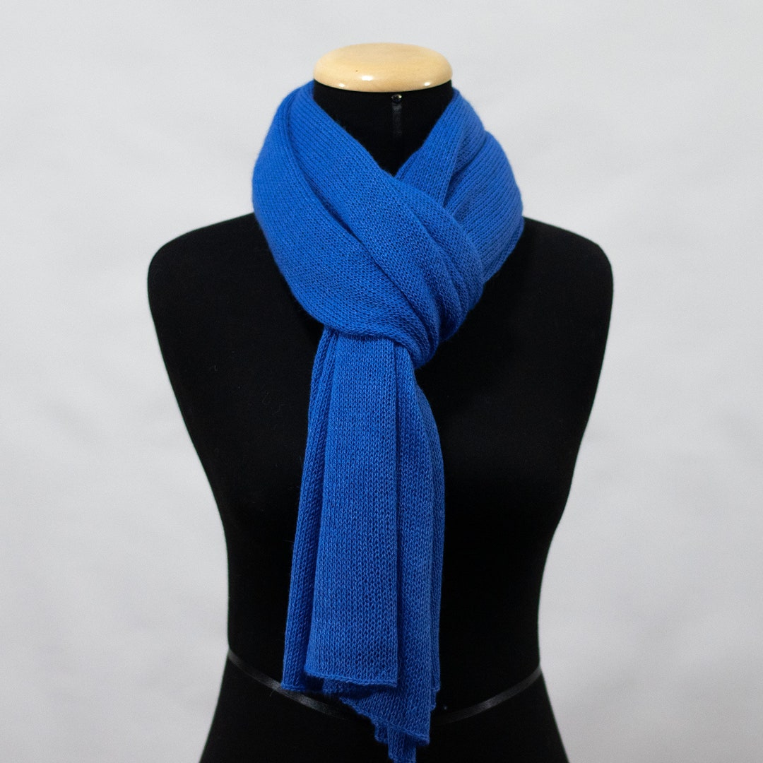 Women's Blue Scarf 100 Alpaca Blueazure Jersey Knit Etsy