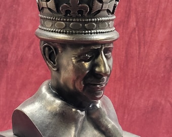 King Charles III Resin Bust: Cold Cast Bronze Ornament, Vintage Decor