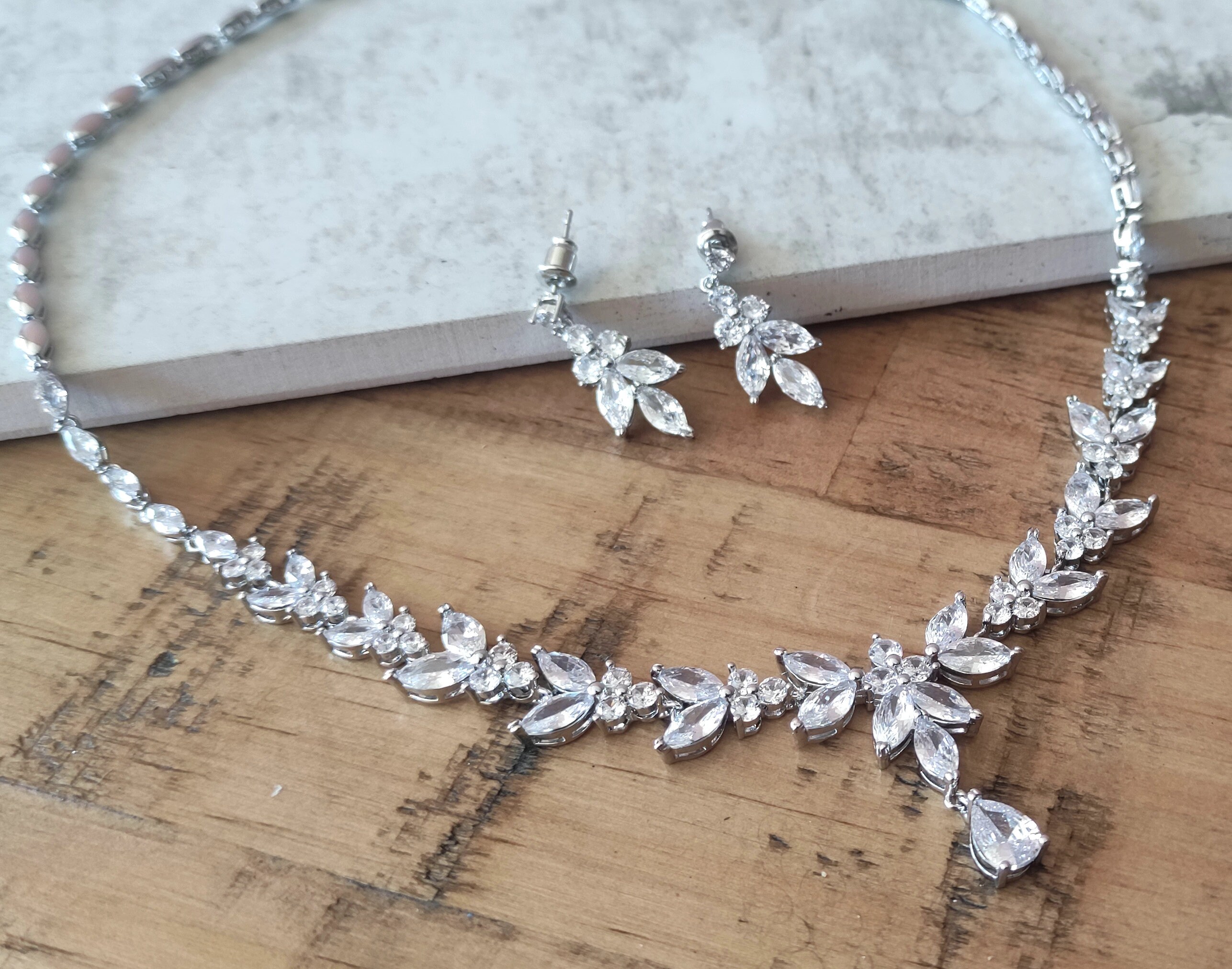 Black Necklace Set Bridal Wedding Bridesmaid Gift Jewelry Crystal Silver Sp #74 