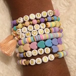 CANDY - Pastel bracelets, pastel heishi beads, pastel heart, summer bracelet, mantra, Summer, beach bracelet