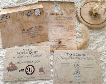 HARRY POTTER - Invitation kit to Harry Potter Studios in London, Hogwarts acceptance letter, Hogwarts Express train ticket