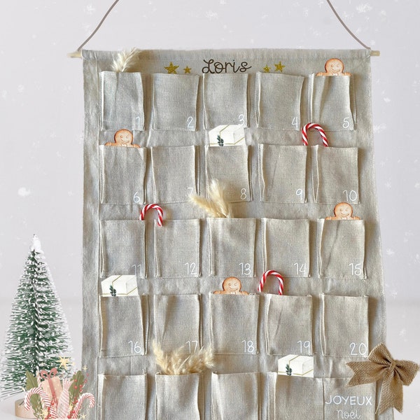 CALENDRIER DE L’AVENT - Calendrier de l’avent en tissu personnalisé, Noël, calendrier de l’avent pour enfants