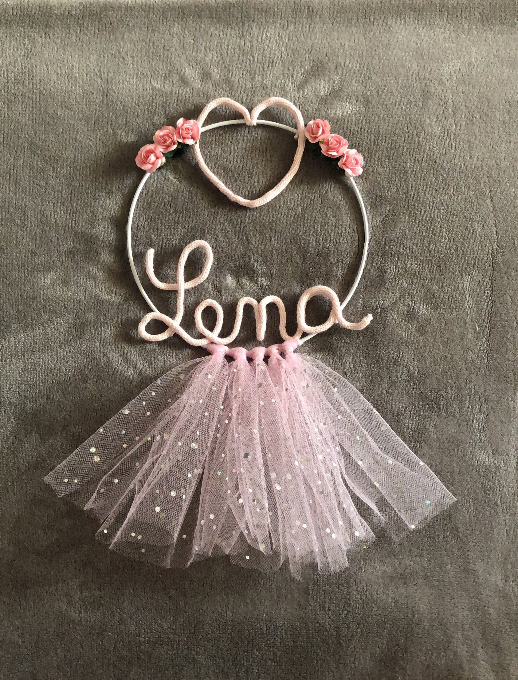 Princesse - Prénom en Tricotin Léna Couronne Décoration Murale Enfant