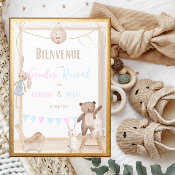 MXTIMWAN 77 Pièces Kit Gender Reveal Party - Affiche Sondage, Autocollants Et Bracelets Noir