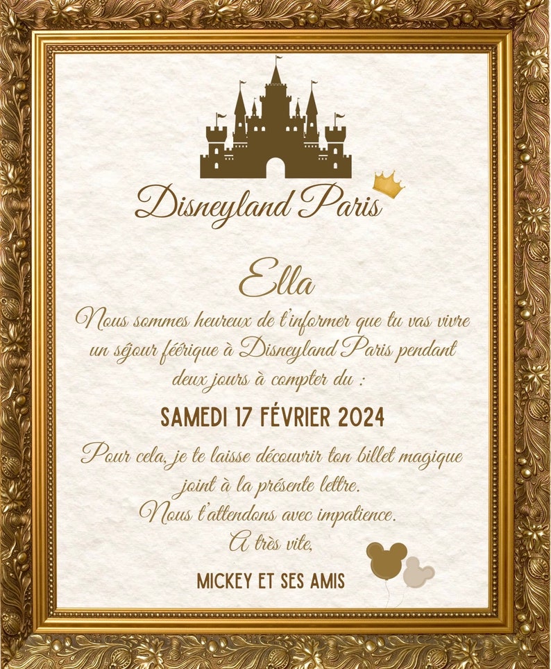 DISNEYLAND Kit dinvitation à Disneyland Paris, lettre de Mickey, ticket magique séjour Disney image 5