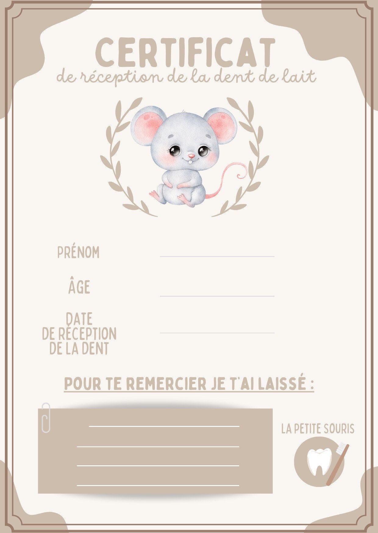Certificat De La Petite Souris A Imprimer SOURIS Kit de la petite souris certificat officiel petite - Etsy Canada