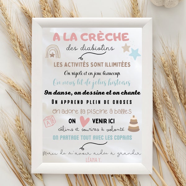 CRÈCHE - Affiche crèche à thème, personnalisable, cadeau pour la crèche